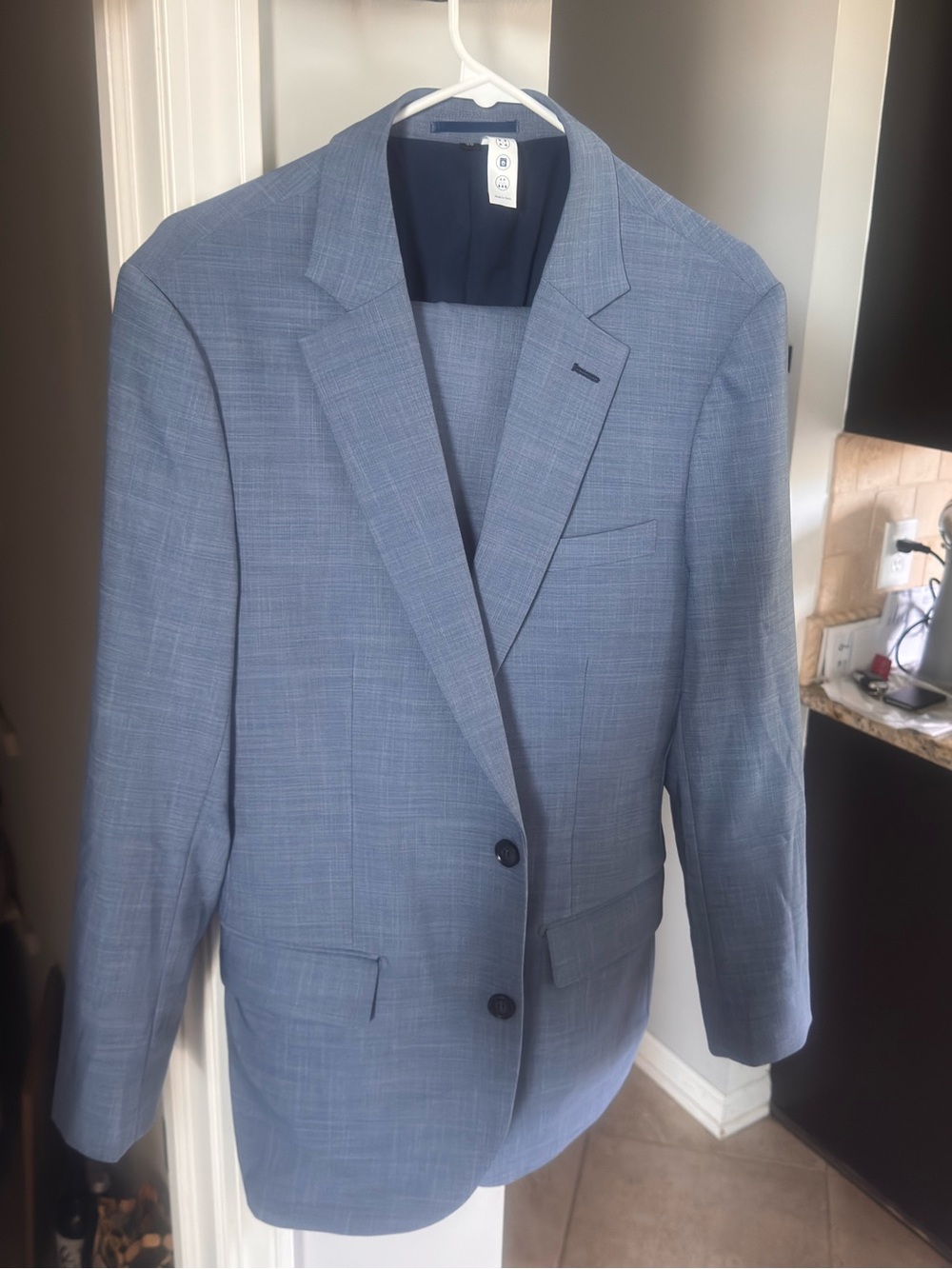 Men's Light Blue Plaid Suit Jacket - Classic Two-Button